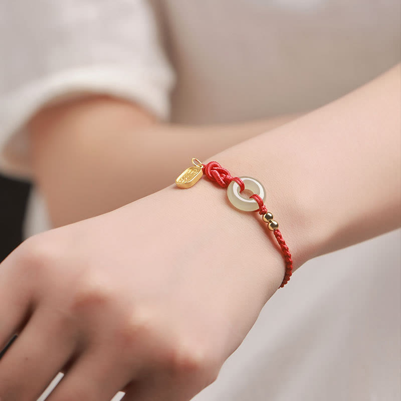 Fortune Jewel Hetian Jade Peace Buckle Fu Character String Luck Bracelet