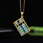 Fortune Jewel Natural Jade Abacus Pattern Abundance Titanium Steel Chain Necklace Pendant