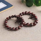 Fortune Jewel 925 Sterling Silver Inlaid Small Leaf Red Sandalwood Om Mani Padme Hum Character Auspicious Clouds Protection Bracelet
