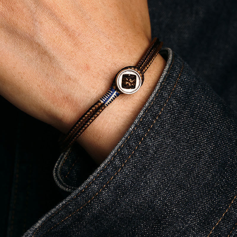 Fortune Jewel  925 Sterling Silver Handmade Button Protection Weave String Bracelet