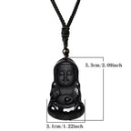 Fortune Jewel Natural Black Obsidian Crystal Buddha Strength Protection Amulet Lucky Charm Pendant Necklace