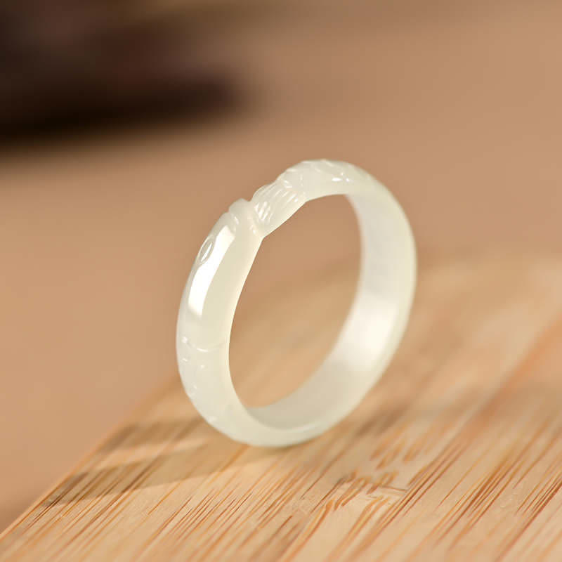 Fortune Jewel Hetian White Jade Cyan Jade Koi Fish Success Luck Ring