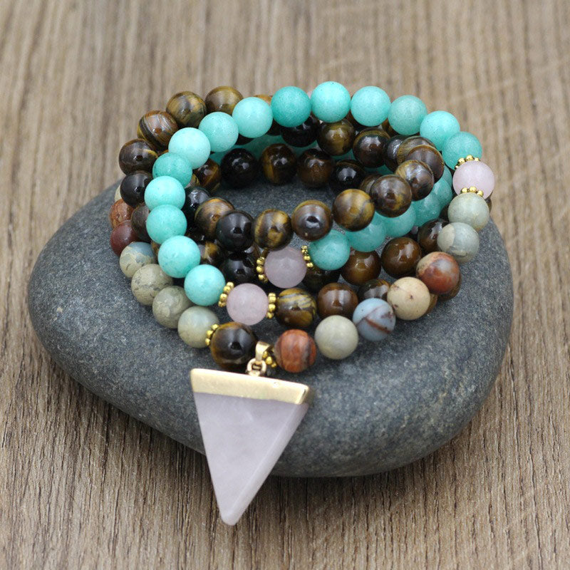 Fortune Jewel 108 Beads Natural Stone Tiger Eye Mala Healing Bracelet