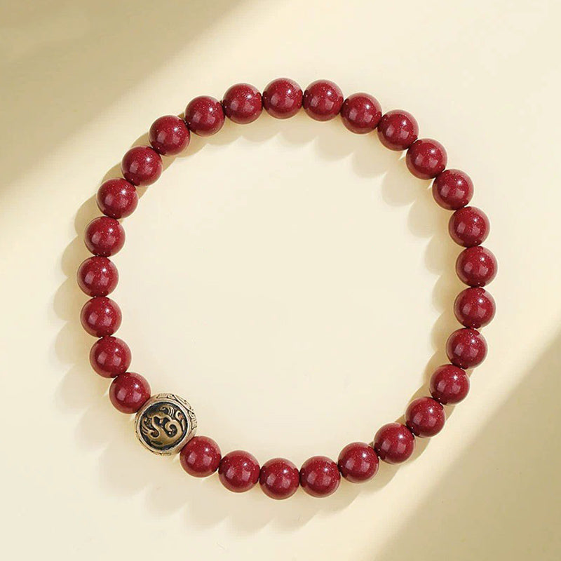 Fortune Jewel 925 Sterling Silver Natural Cinnabar Four Beasts Blessing Bracelet