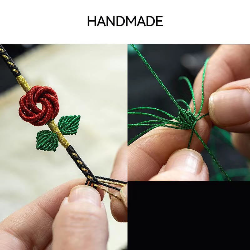 Fortune Jewel Rose Flower Rope Eight Thread Peace Knot Luck Handmade Bracelet