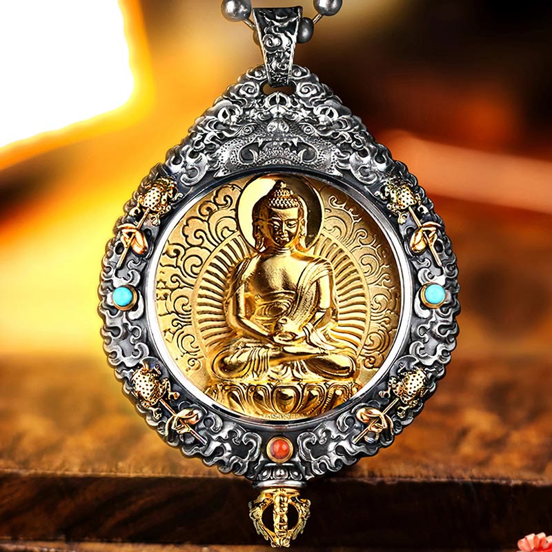 Fortune Jewel Chinese Zodiac Natal Buddha Thangka Nine Palaces Eight Diagrams Wealth Rotatable Necklace Pendant Fortune Jewel