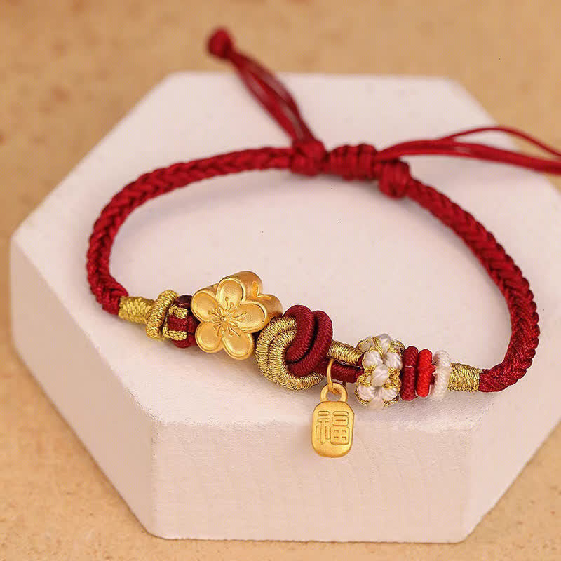 Fortune Jewel Peach Blossom Happiness Charm Luck Red String Bracelet