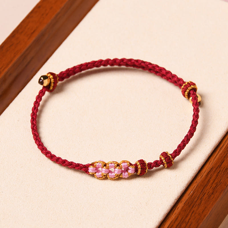 Fortune Jewel Handmade Peach Blossom Protection Braided Rope Bracelet