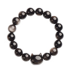 Fortune Jewel Gold Sheen Obsidian Silver Sheen Obsidian Lovely Paw Lucky Cat Protection Bracelet