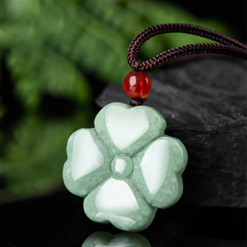 Fortune Jewel Natural Lucky Four Leaf Clover Jade Prosperity Necklace Pendant