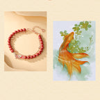 Fortune Jewel 925 Sterling Silver Lucky Koi Fish Cinnabar Zircon Prosperity Double Layer Chain Bracelet