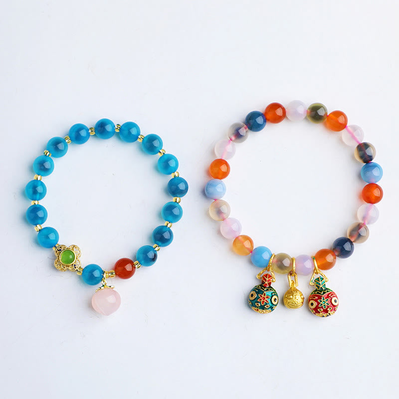 Fortune Jewel Colorful Candy Agate Gold Swallowing Beast Family Peach Harmony Charm Bracelet