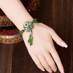 Fortune Jewel Natural Green Jade Luck Dangling Flower Bracelet