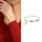 Fortune Jewel 925 Sterling Silver Hetian White Jade Red Agate Koi Fish Luck Happiness Bracelet
