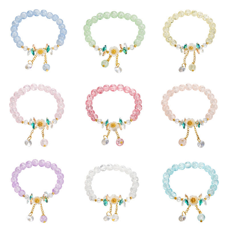 Fortune Jewel Simple Design Flower Charm Glass Bead Bracelet
