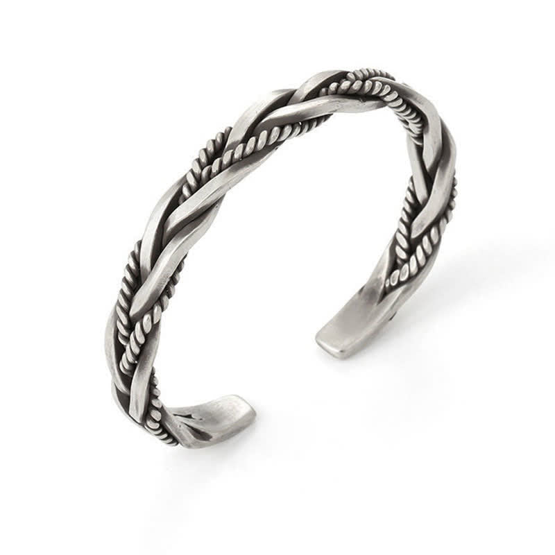 Buddha Stones Viking Style Twisted Braided Pattern Copper Balance Bracelet Bangle