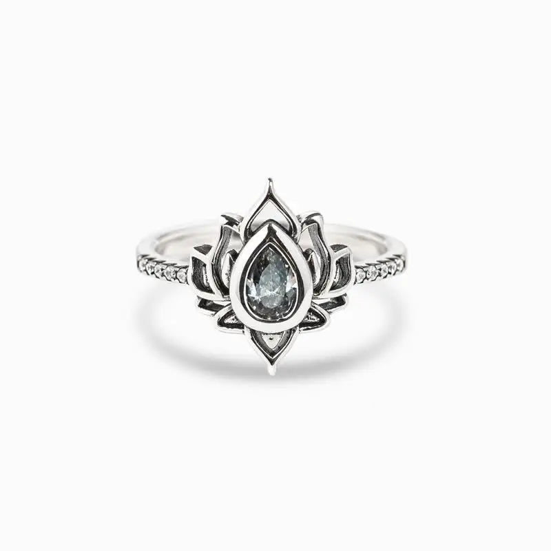 Fortune Jewel 925 Sterling Silver Lotus Zircon Blessing Protection Ring Fortune Jewel