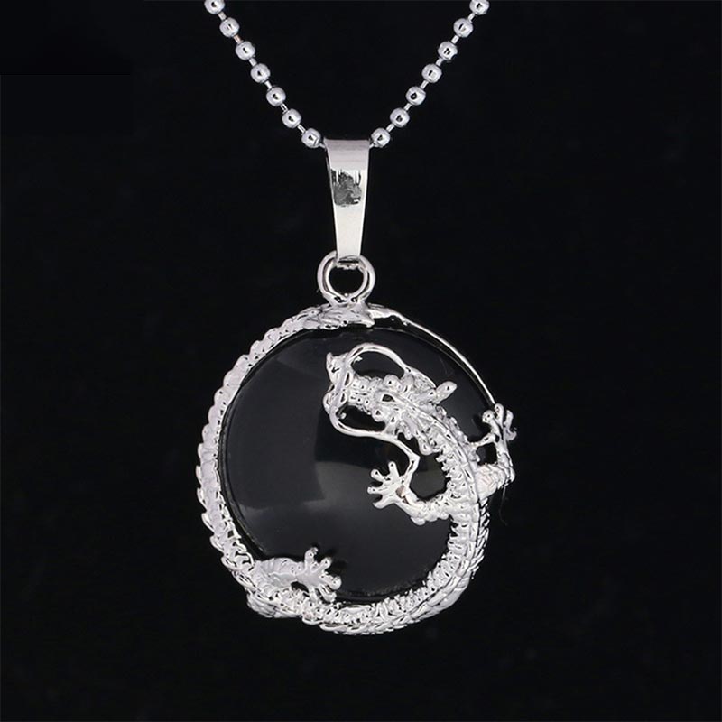Fortune Jewel Chinese Dragon Natural Quartz Crystal Healing Energy Necklace Pendant