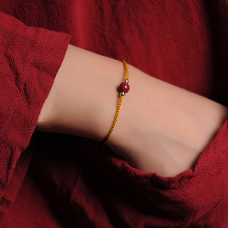Fortune Jewel 14K Gold Plated Natural Cinnabar Blessing String Braided Bracelet