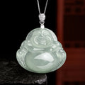 Fortune Jewel Natural Jade Laughing Buddha Prosperity Abundance Titanium Steel Chain Necklace Pendant Fortune Jewel