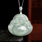Fortune Jewel Natural Jade Laughing Buddha Prosperity Abundance Titanium Steel Chain Necklace Pendant Fortune Jewel