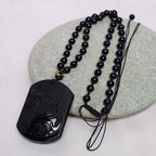 Fortune Jewel Black Obsidian Stone Wolf Purification Pendant Necklace