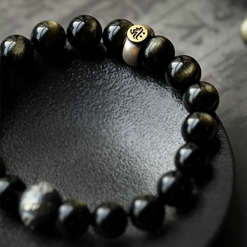 Fortune Jewel Chinese Zodiac Natal Buddha Obsidian Purification Bracelet