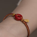 Fortune Jewel Natural Cinnabar Peace Buckle Fu Character Charm Blessing Braided Bracelet