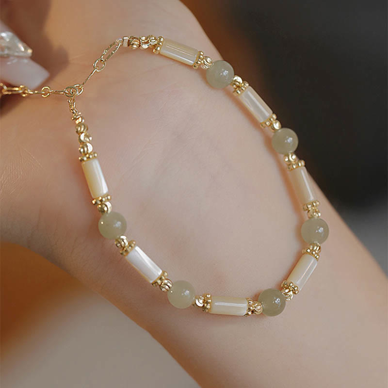 Fortune Jewel Tridacna Stone Red Agate Hetian Jade Blessing Bracelet