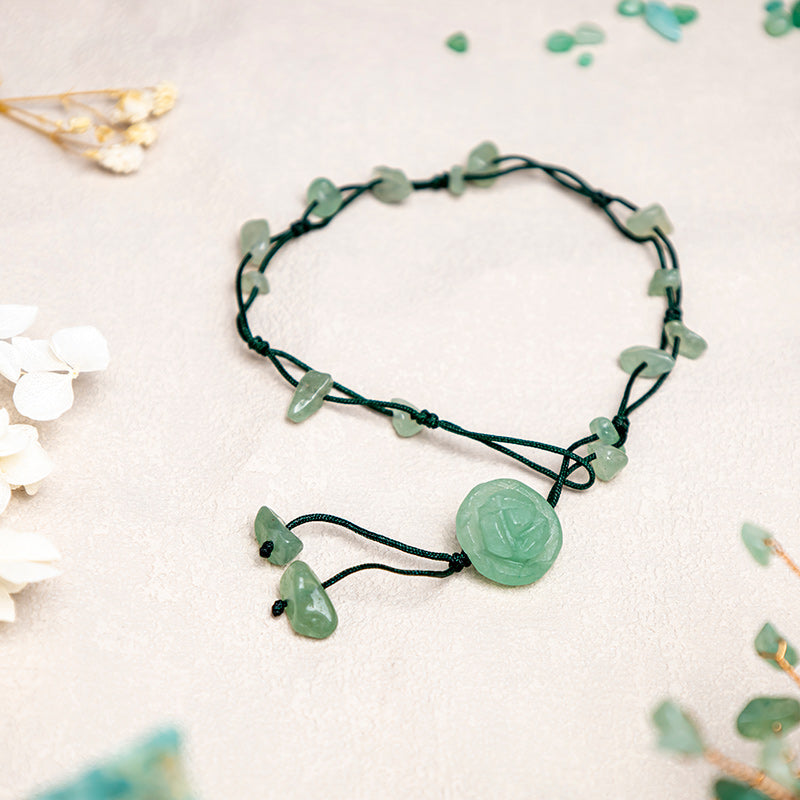 Fortune Jewel Amethyst Pink Crystal Green Aventurine Rose Inner Peace Healing Anklet