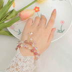 Buddha Stones Strawberry Quartz Zircon Flower Healing Double Wrap Bracelet