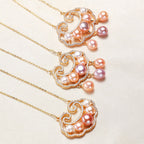 Fortune Jewel 18K Gold Plated Natural Pearl Chinese Lock Charm Sincerity Necklace Pendant
