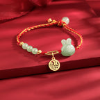 Fortune Jewel 925 Sterling Silver Year of the Rabbit Hetian Jade Happiness Luck Red String Bracelet