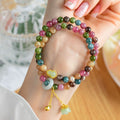 Fortune Jewel Multicolored Tourmaline Gourd Wisdom Double Wrap Lily Of The Valley Charm Bracelet