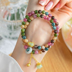 Fortune Jewel Multicolored Tourmaline Gourd Wisdom Double Wrap Lily Of The Valley Charm Bracelet