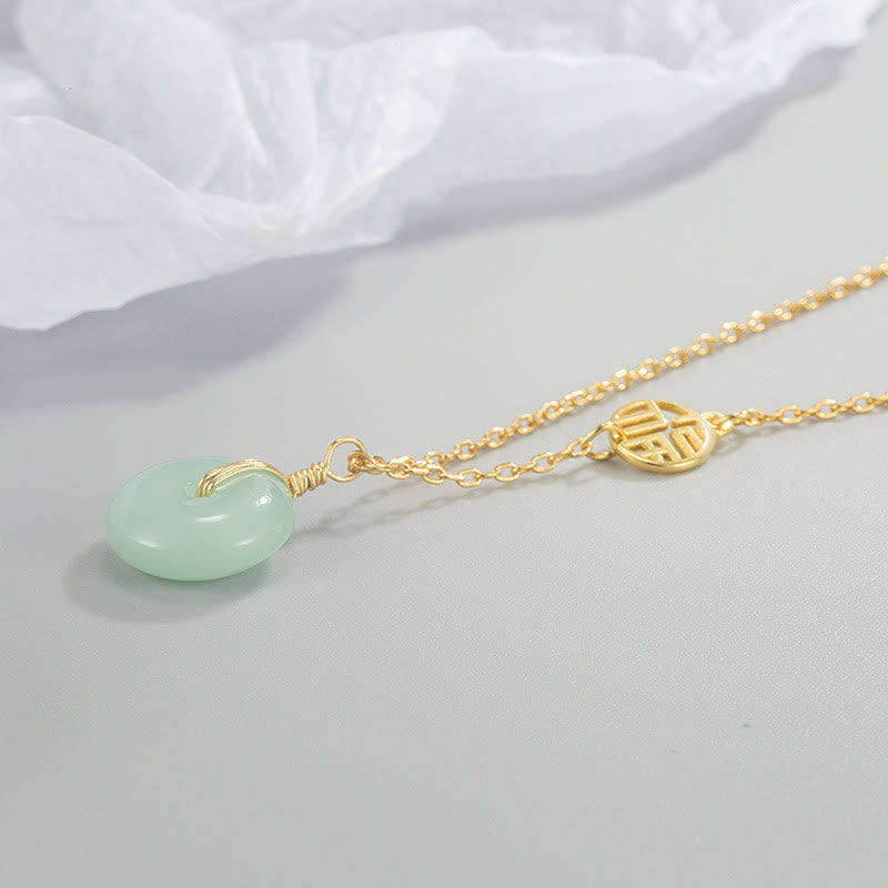 Fortune Jewel Jade Fu Character Copper Coin Peace Buckle Abundance Necklace Pendant
