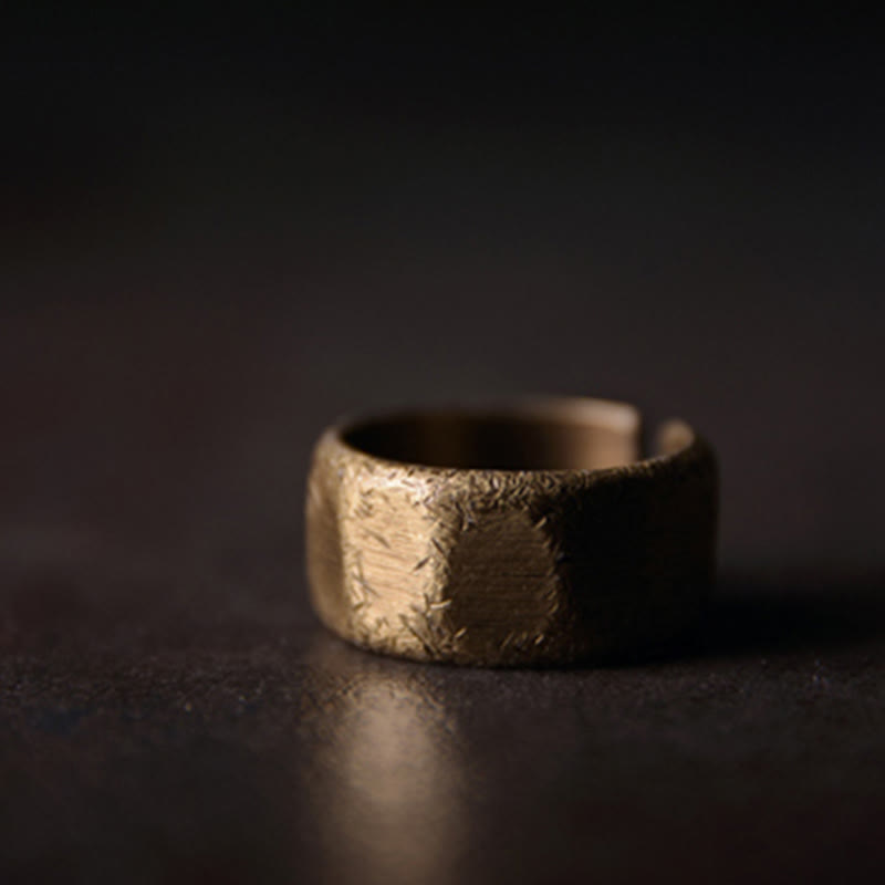 Fortune Jewel Tibetan Simple Design Copper Brass Frosted Wealth Ring