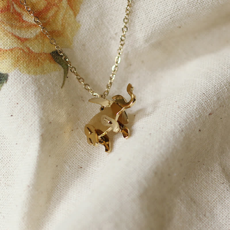 Fortune Jewel Elephant Titanium Steel Luck Necklace Chain Pendant