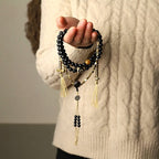 Fortune Jewel Tibetan 108 Mala Beads Black Onyx Three-eyed Dzi Beads Protection Bracelet