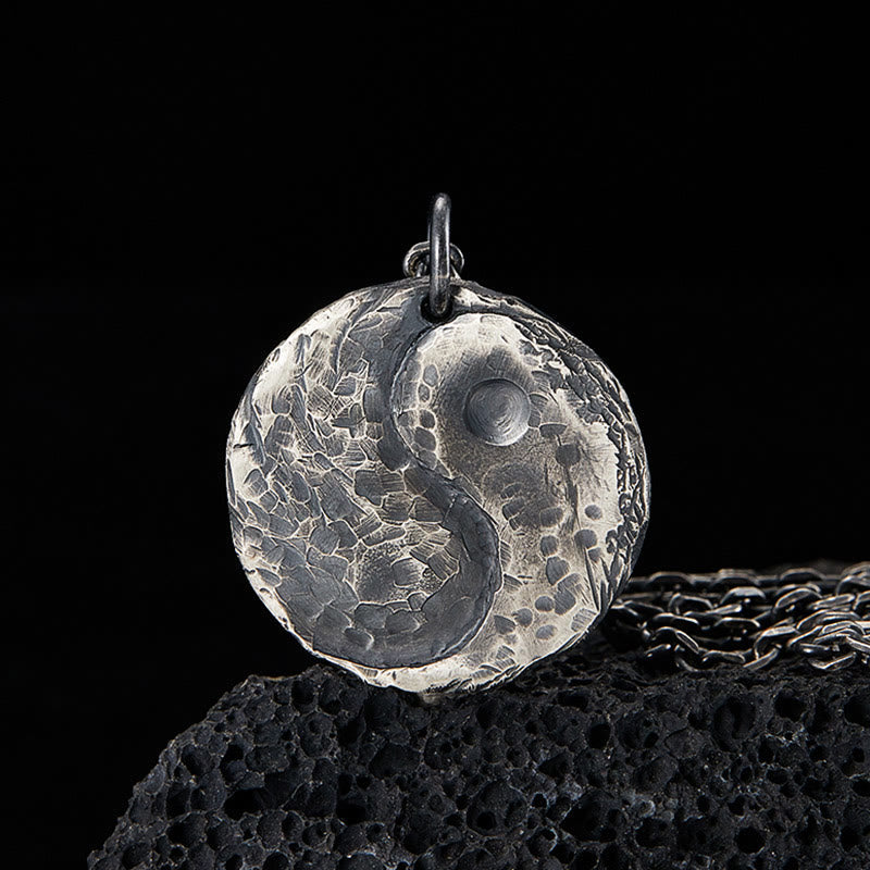 Fortune Jewel 990 Sterling Silver Yin Yang Hammer Texture Harmony Necklace Pendant Fortune Jewel