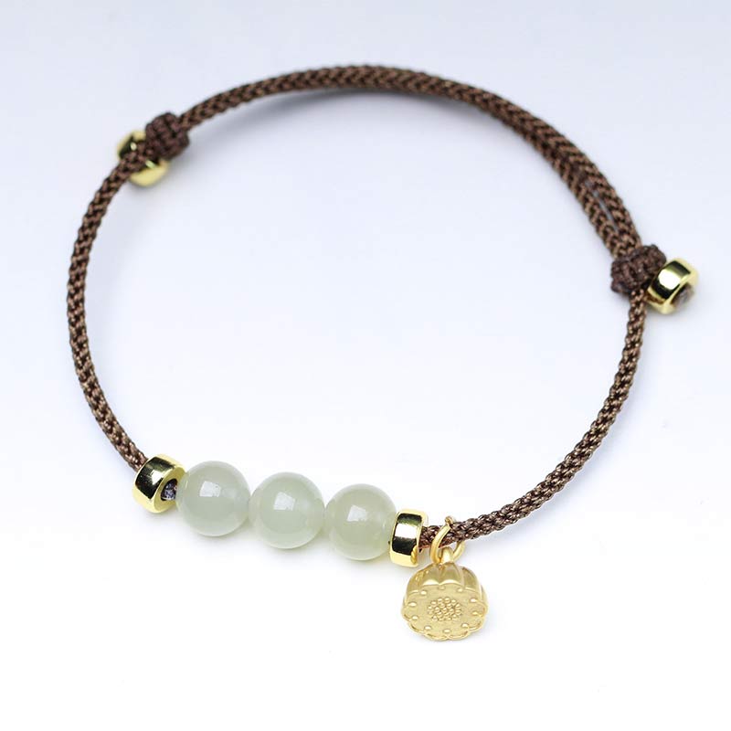 Fortune Jewel Natural Jade Lotus Seed Strength Red String Weave Bracelet