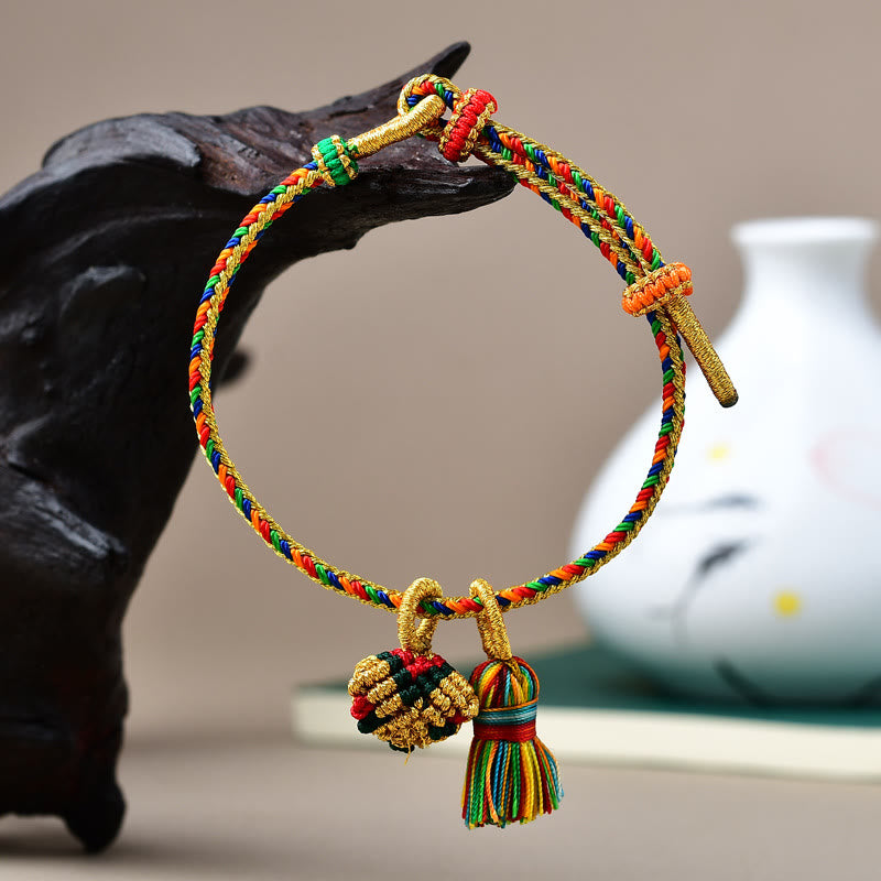 Fortune Jewel Colorful Rope Luck Handmade Zongzi Golden Ball Charm Bracelet