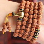 Fortune Jewel 108 Mala Beads Rudraksha Bodhi Seed Dzi Bead Luck Wealth Bracelet