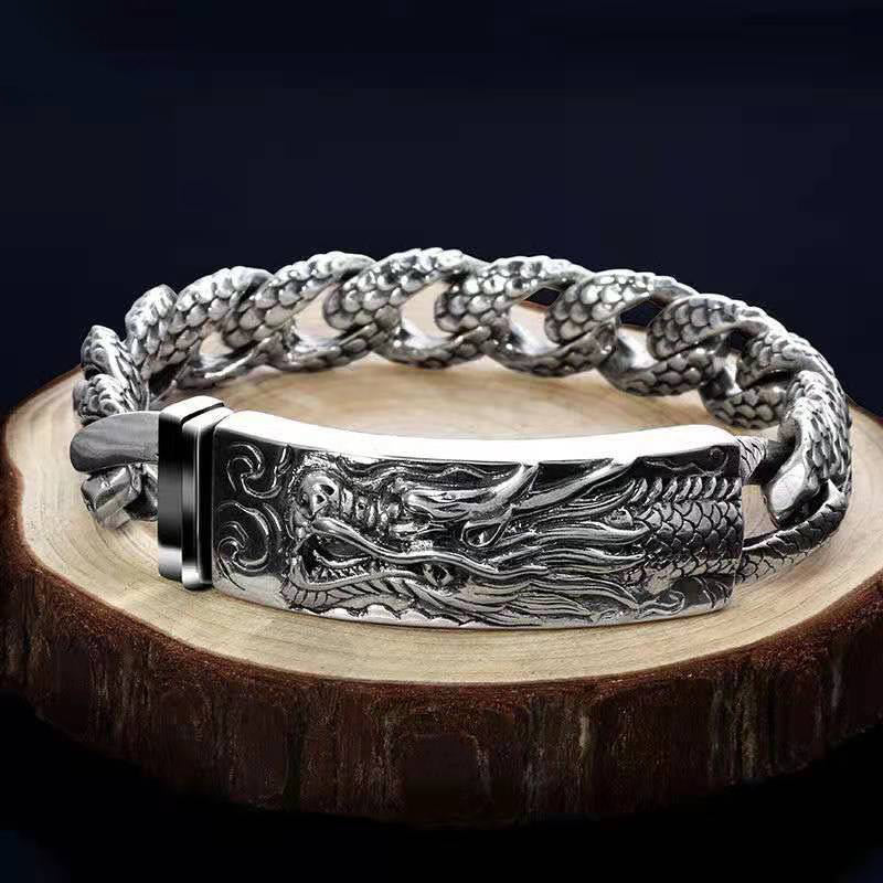 Fortune Jewel Retro Dragon Scale Pattern Engraved Protection Bracelet