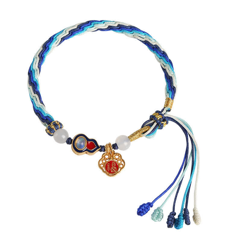 Fortune Jewel 925 Sterling Silver Handmade Gourd Blessing String Reincarnation Knot Bracelet