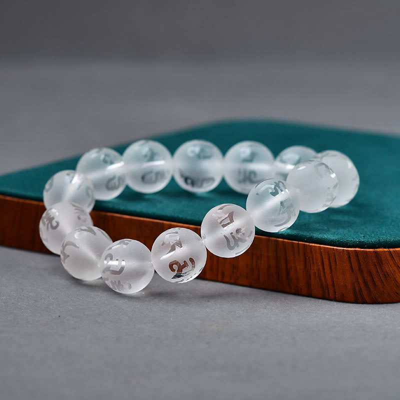 Fortune Jewel Tibet White Crystal Black Onyx Om Mani Padme Hum Meditation Bracelet