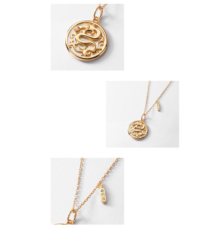 Buddha Stones 925 Sterling Silver Tridacna Stone Year of the Dragon Fu Character Luck Strength Necklace Pendant