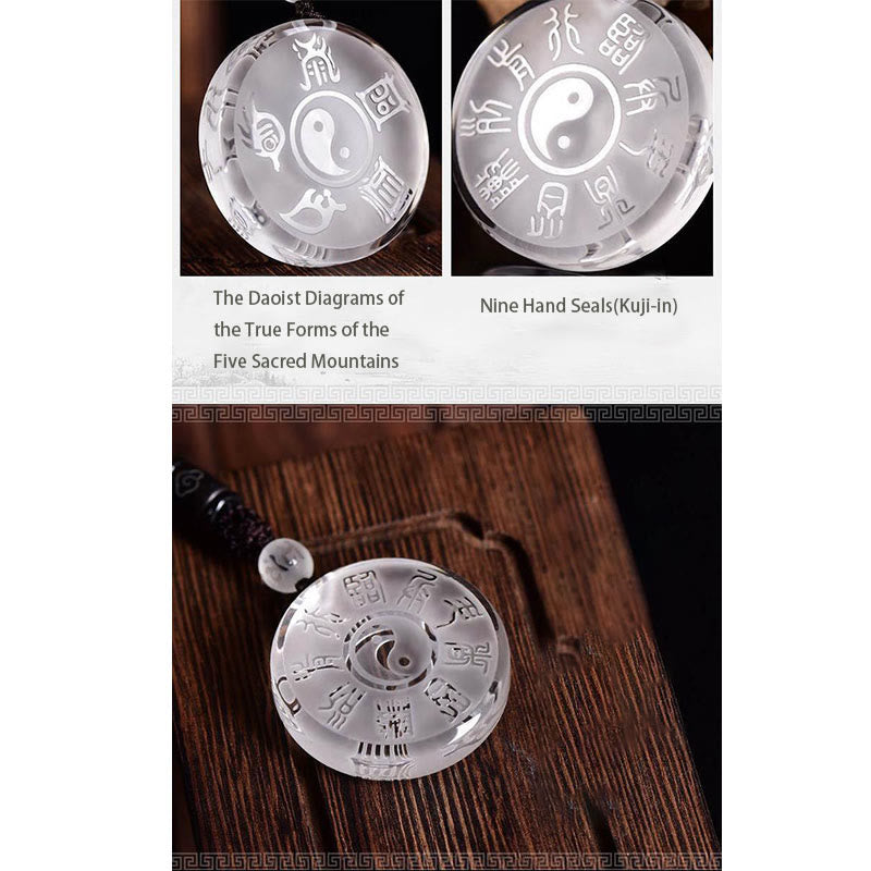 Fortune Jewel Taoism Five Sacred Mountains Yin Yang Symbol Liuli Crystal Balance Necklace Pendant Key Chain Fortune Jewel