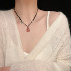 Fortune Jewel Strawberry Quartz Lovely Cat Paw Claw Healing Necklace Pendant