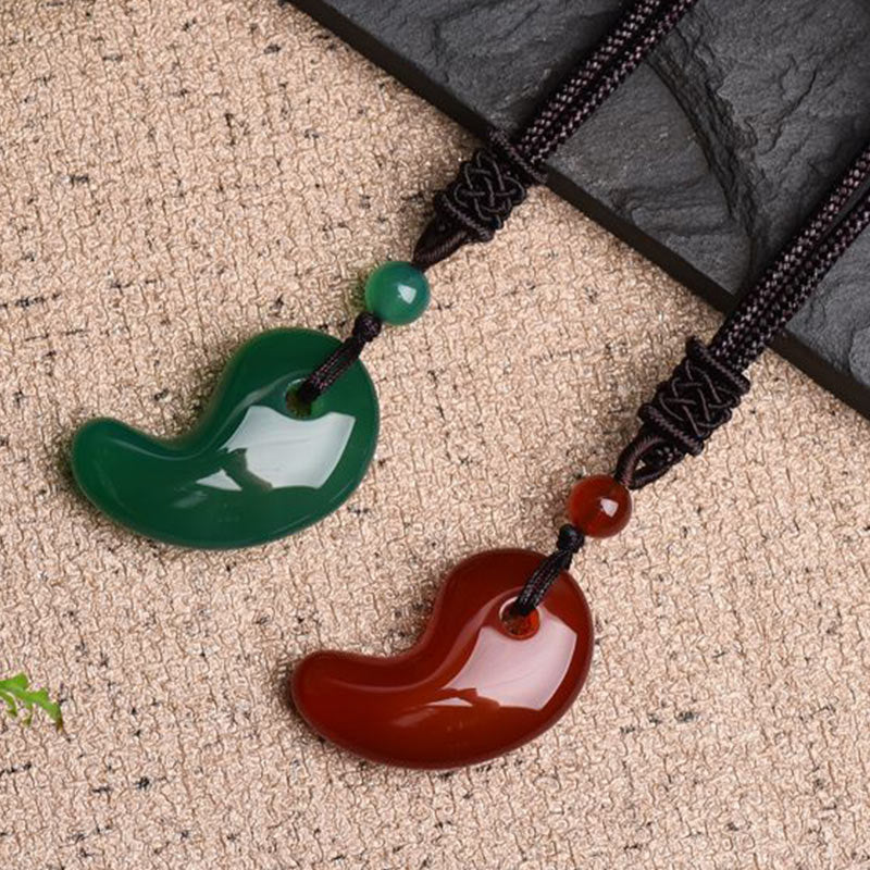 Fortune Jewel Red Agate Green Agate Moon Pattern Confidence Calm Necklace